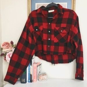 House of Chic Crop Shacket Retro Rockabilly Gingham Distressed Goth Flannel